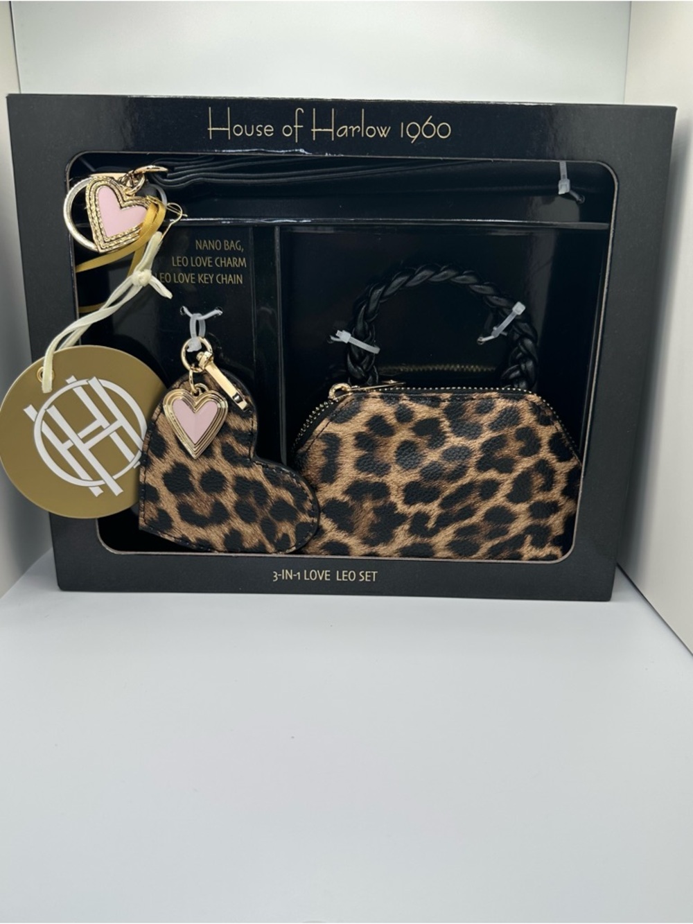 House of Harlow 1960 Leopard Mini Nano Bag Keychain Set NWT - Picture 2 of 5
